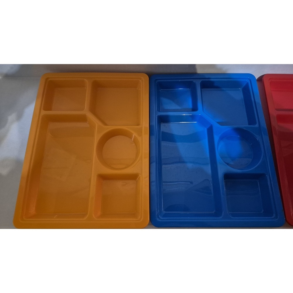 Vintage Lunch Divided Food Trays Lot Of 6, Hard Plastic Blue, School Church Camp